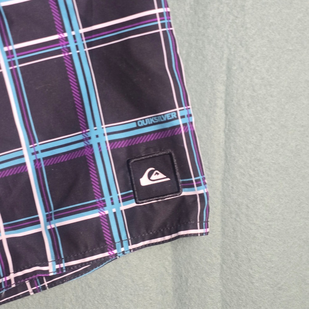 Quiksilver Boys Plaid Board Shorts Black Teal Purple Swim Trunks Size 10 NEW‎ - Picture 9 of 14